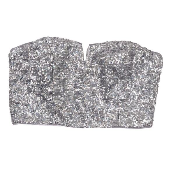 Day + Moon Silver Sequin Strapless Crop Top Bralette Sexy Sparkly Dazzling Small - Picture 2 of 9